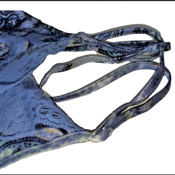 Blue & silver paisley silky CHEMISE slip Medium petite - Picture 9 of 9